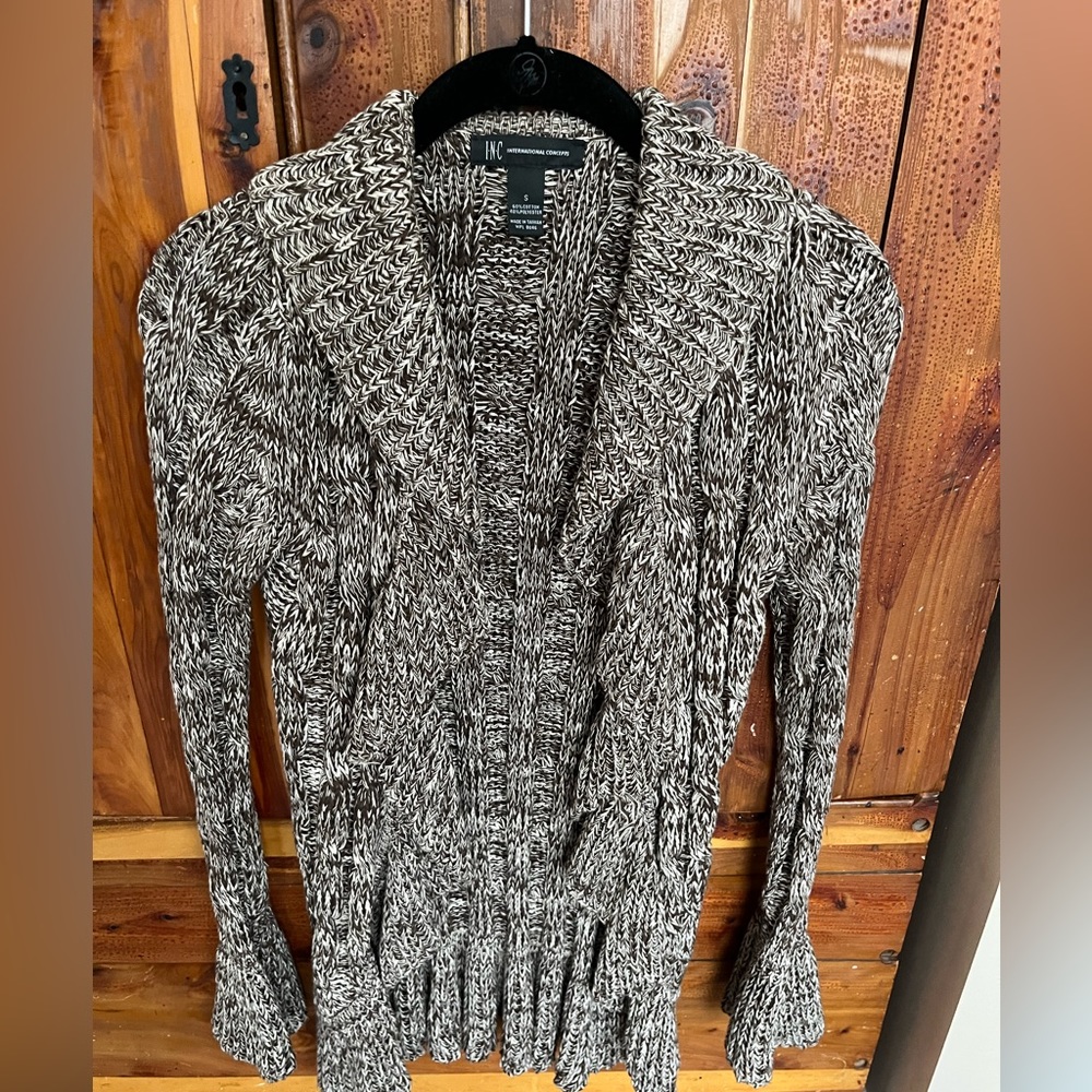 Brown and beige cardigan.